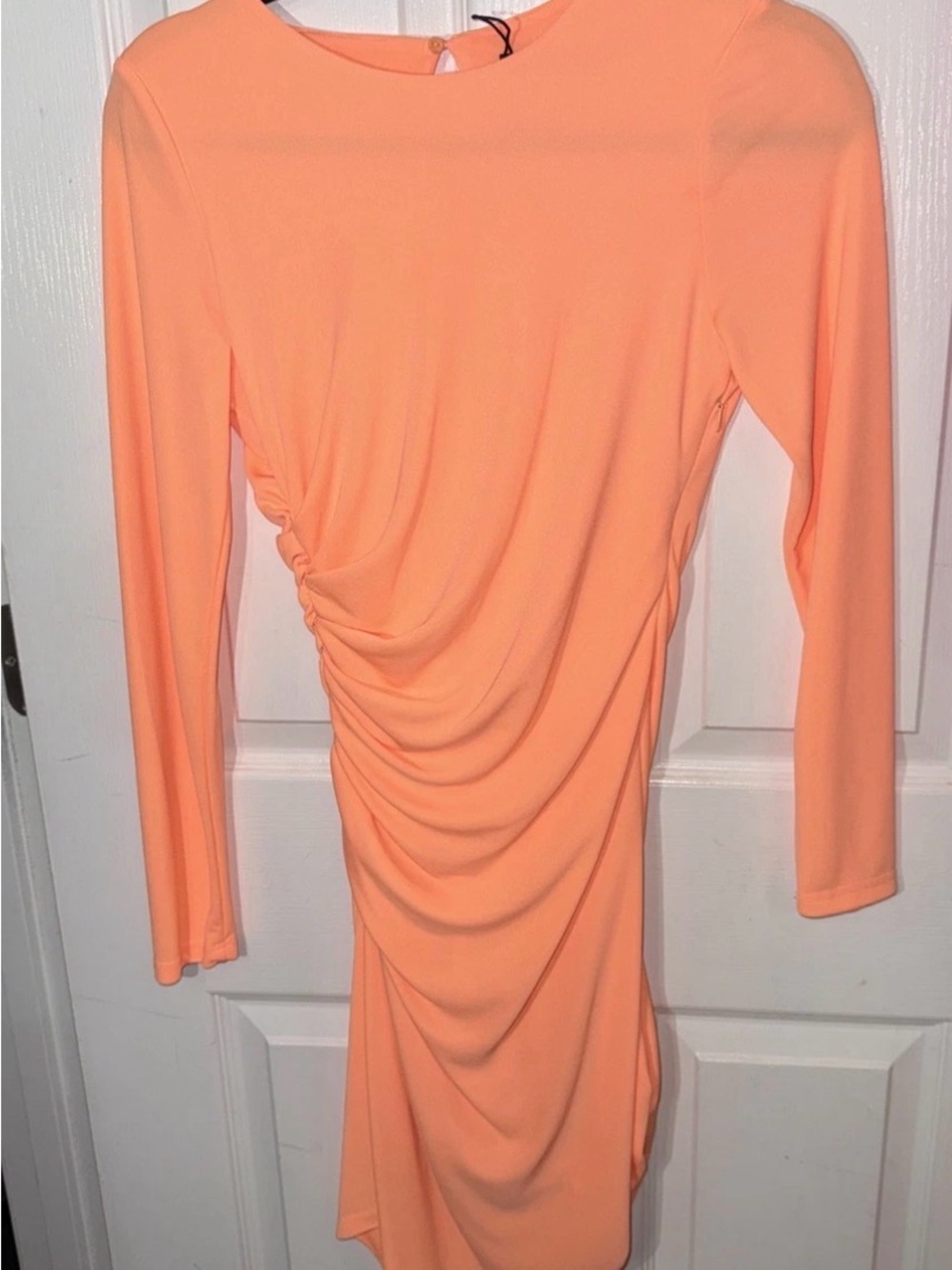 Zara bright orange Long Sleeve Ruched Mini Dress